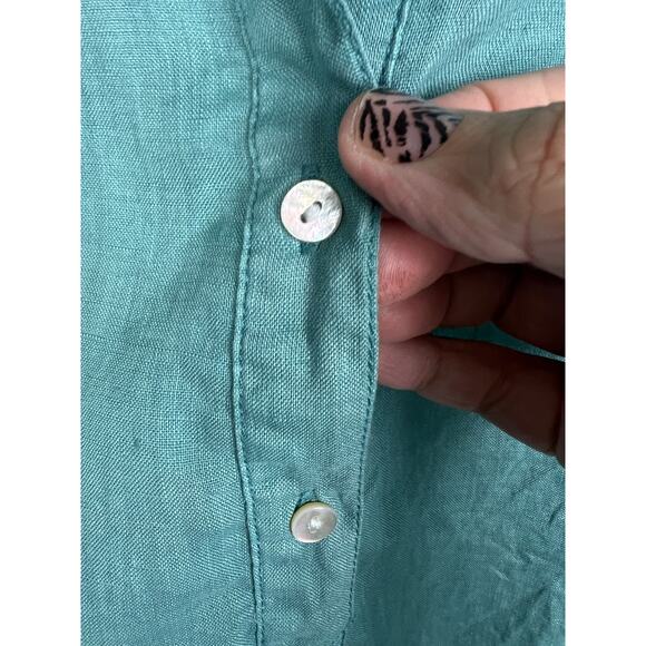 Jones New York Tunic Popover Blouse Apron Pockets Linen Roll Slv Small Blue - Picture 6 of 6